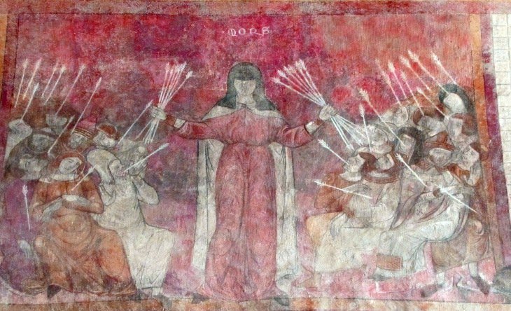 Death in mediaeval fresco at Lavaudieu, Haute Loire